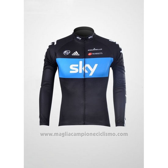 2012 Abbigliamento Ciclismo Sky Nero e Celeste Manica Lunga e Salopette